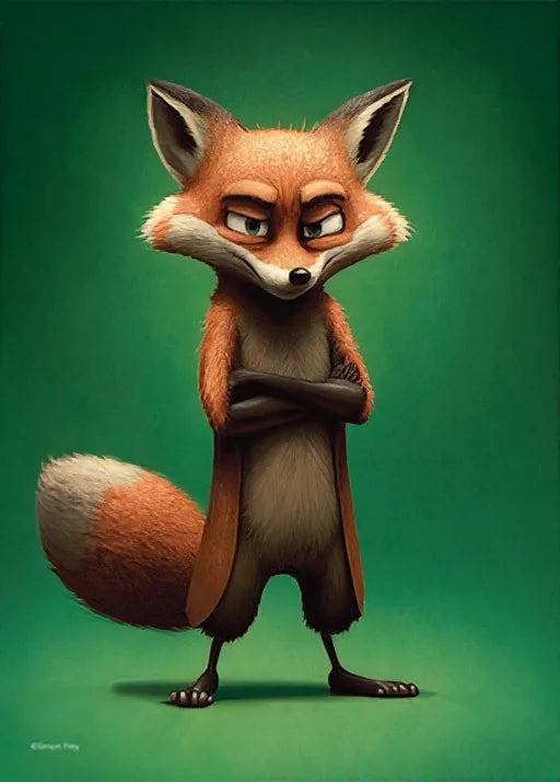 Ein Fuchs verschränkt die Arme.