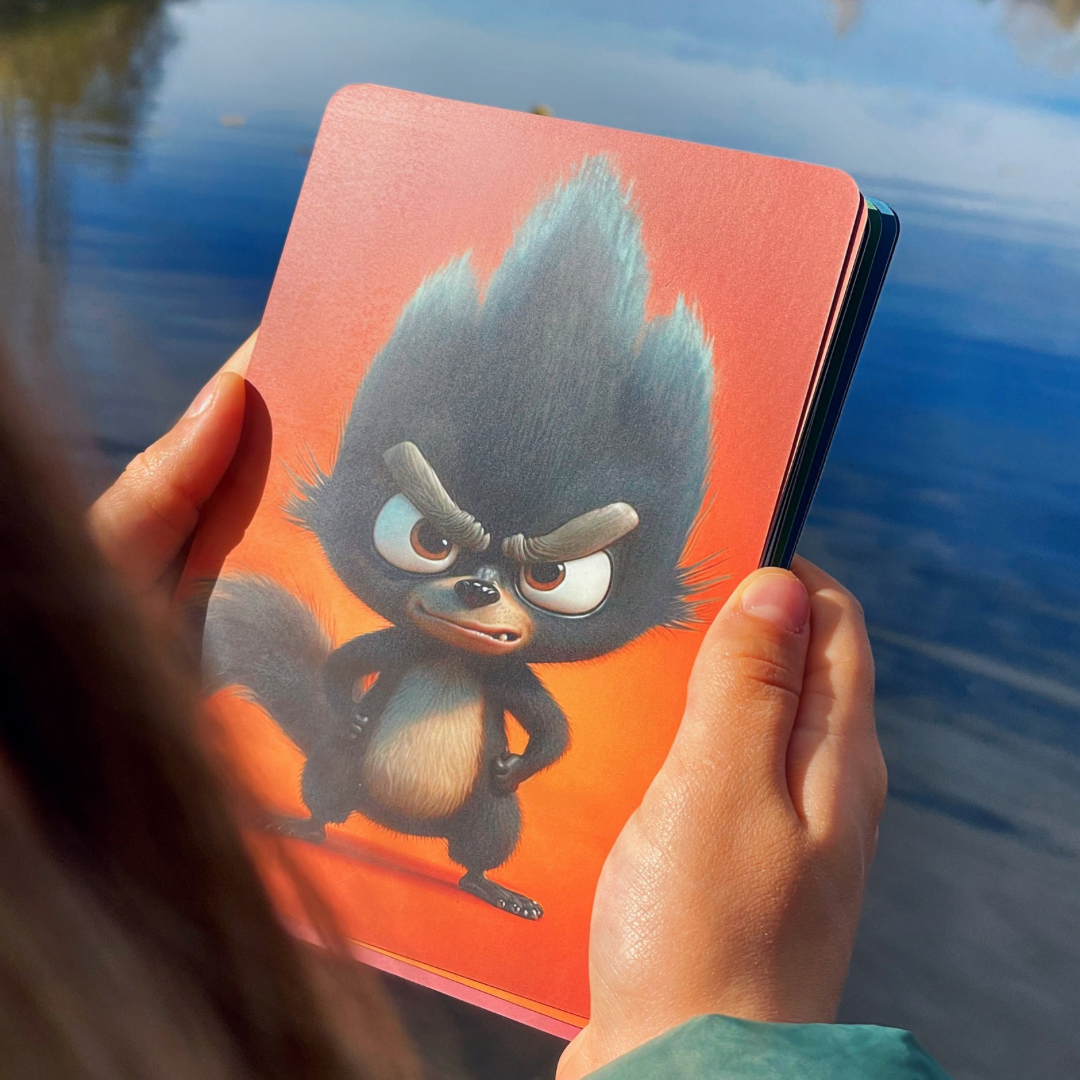 Kind hält Gefühlskarte mit wütendem Tier – Gefühlstiere Karte zur Emotionserkennung