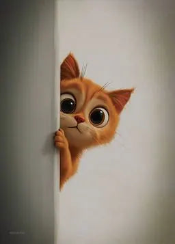 Eine Katze schaut hinter einer Wand hervor.